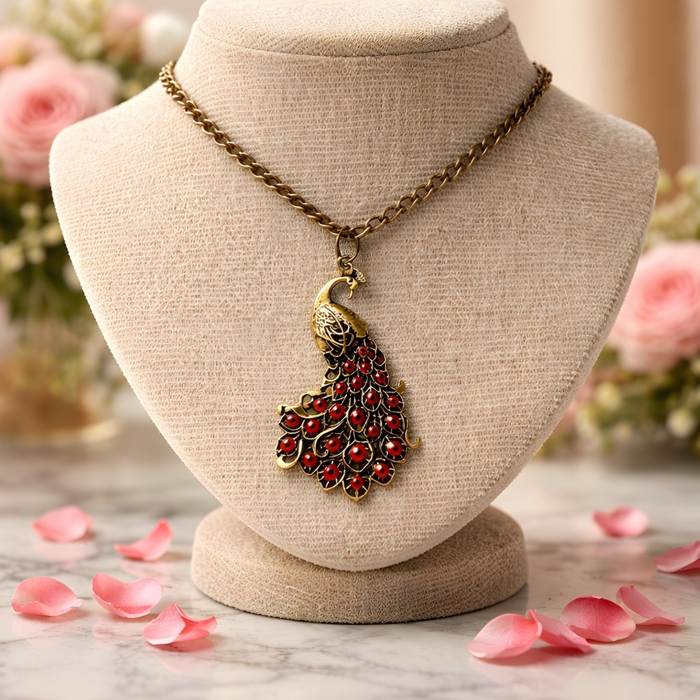 *NEW* Pink Peacock Metal Pendant Long Body Necklace
